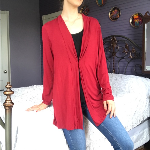 J Jill Red Burgundy Cardigan Sweater 